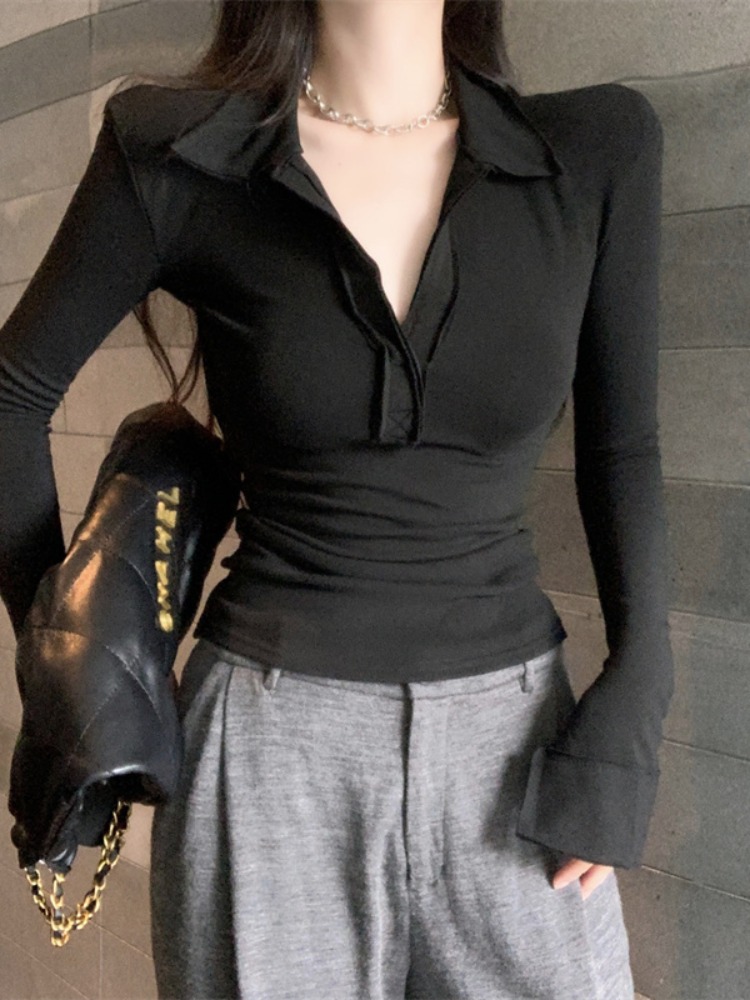 Kaos Kerah V Lengan Panjang Sl - T Shirt Tight Fit ulasan dan harga